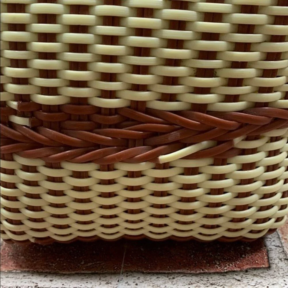 Elegant Cream and Brown Woven Tote with Curved Handles